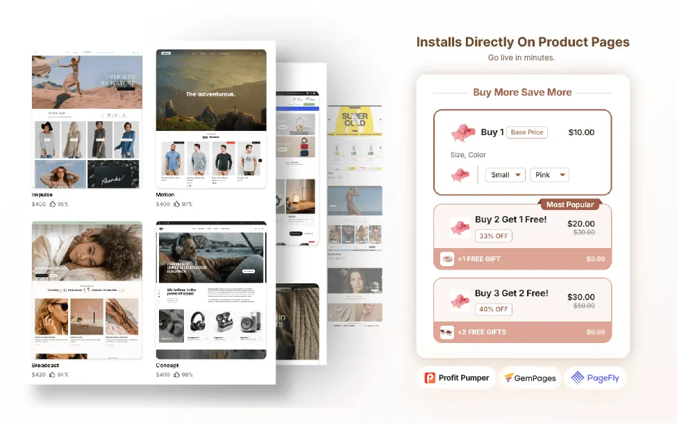 Profit Pumper compatible with Shopify themes and page builders